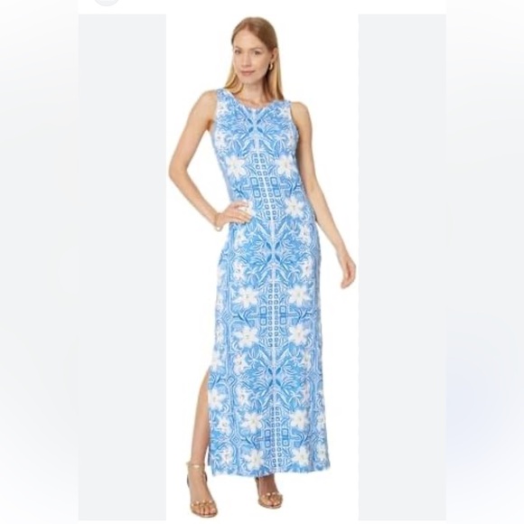 Lilly Pulitzer Noelle Lunar Blue My Flutter Half Jersey Maxi Dress Size Small